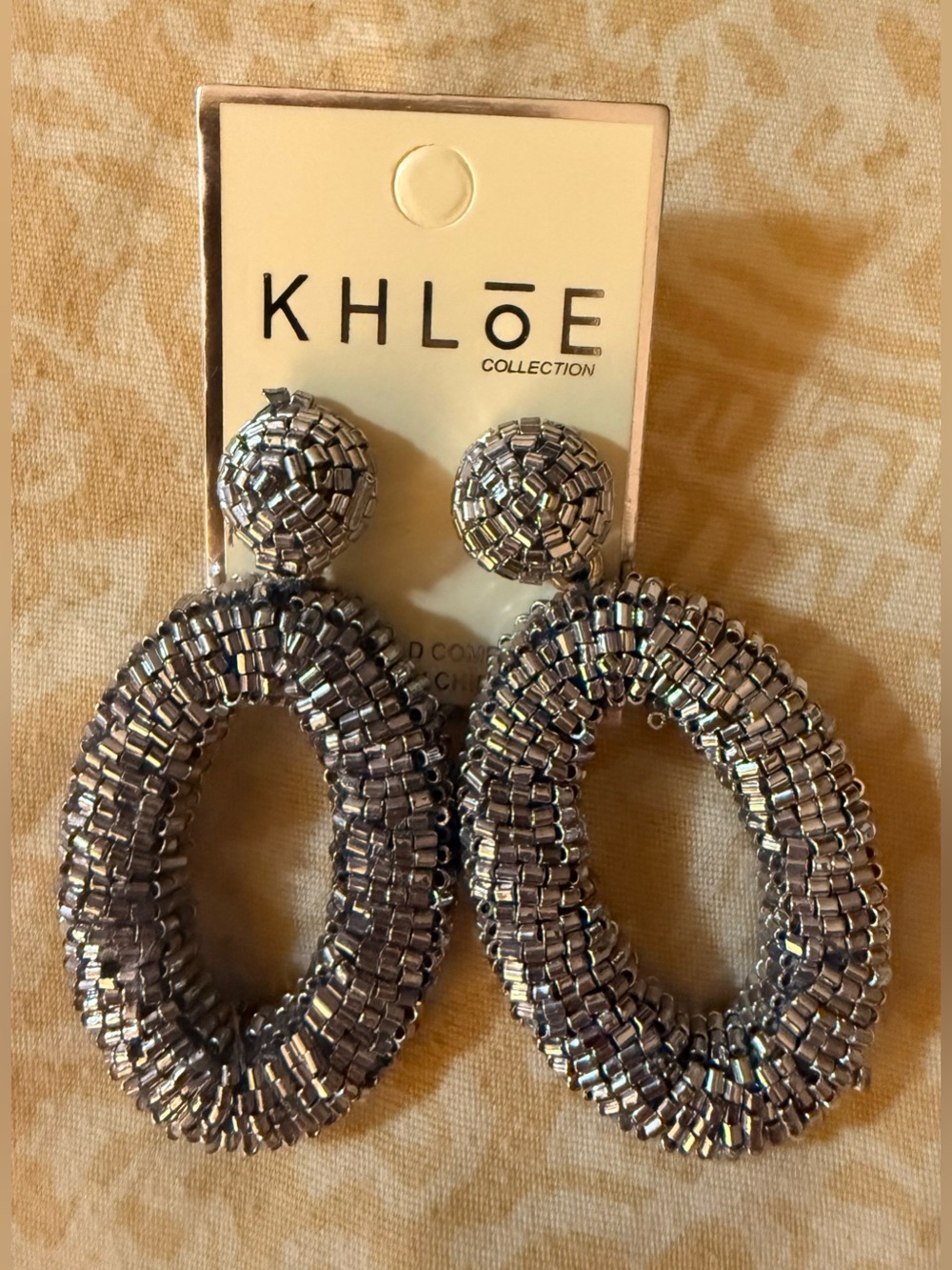 Silver Beaded Oval Drop Earrings